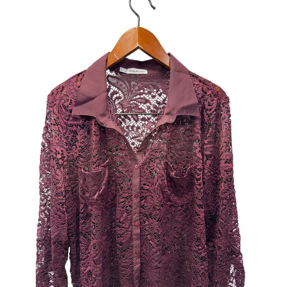Maurice’s Lace Overlay Blouse Top sz 3X Maroon # H850 - Picture 3 of 6